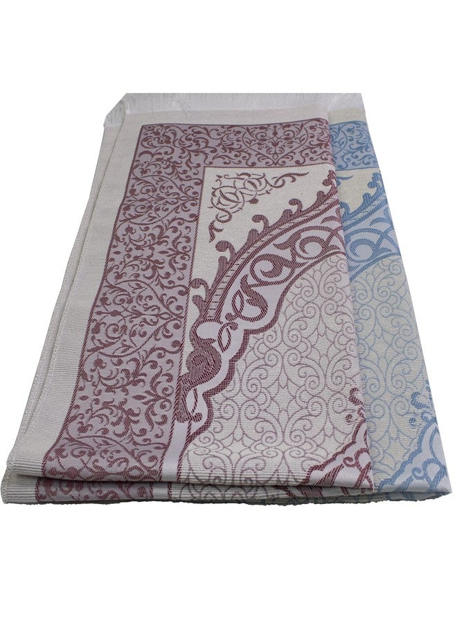 Modefa Islamic Prayer Mat Thin Woven Chenille and Taffeta Turkish Sajadah Intricate Design Metallic Ottoman Mat (White/Blue + White/Pink) - Image 2